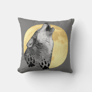 Coussin de la faune, loup, hurlant sur la lune