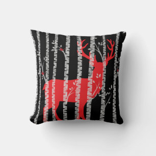 Coussin de la forêt de Birch Noir et Rouge