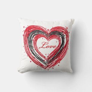 Coussin de la Saint-Valentin rouge, noir et blanc