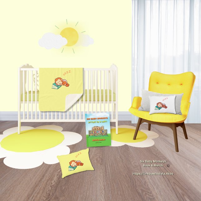 Coussin de l'accent du singe endormi par Adiela Ak (Sleeping monkey pillow, blanket & Six Baby Monkeys book by Adiela Akoo. BUY this gr8t gift combo now)