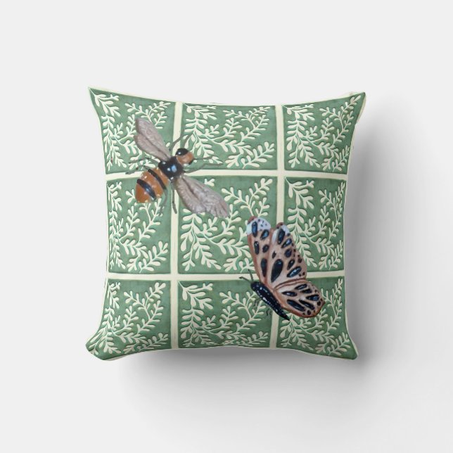 Coussin de lancer avec feuillage vert et pollinisa (Recto)