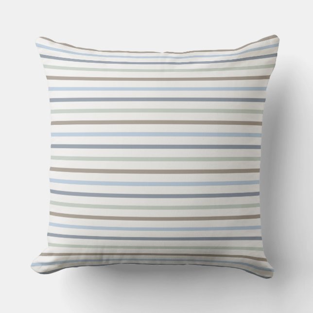 Coussin de lancer bohème bleu et marron à rayures  (Recto)
