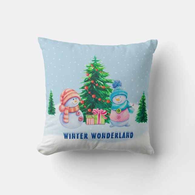 Coussin de lancer de bonhomme de neige couple de p (Recto)