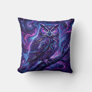 Coussin de lancer de chouette cosmique – Art liqui