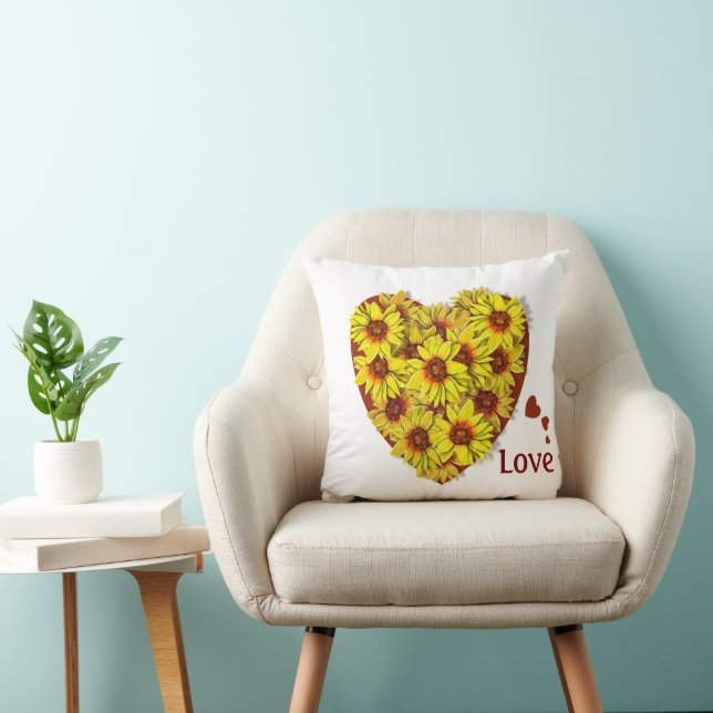 Coussin de lancer de coeur de tournesol (Chaise)