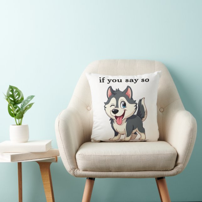 Coussin de lancer de dessin animé Husky clin d'œil (Chaise)