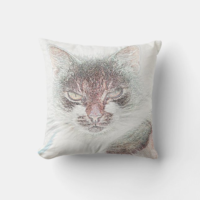 Coussin de lancer de visage de chat funky furieux (Recto)