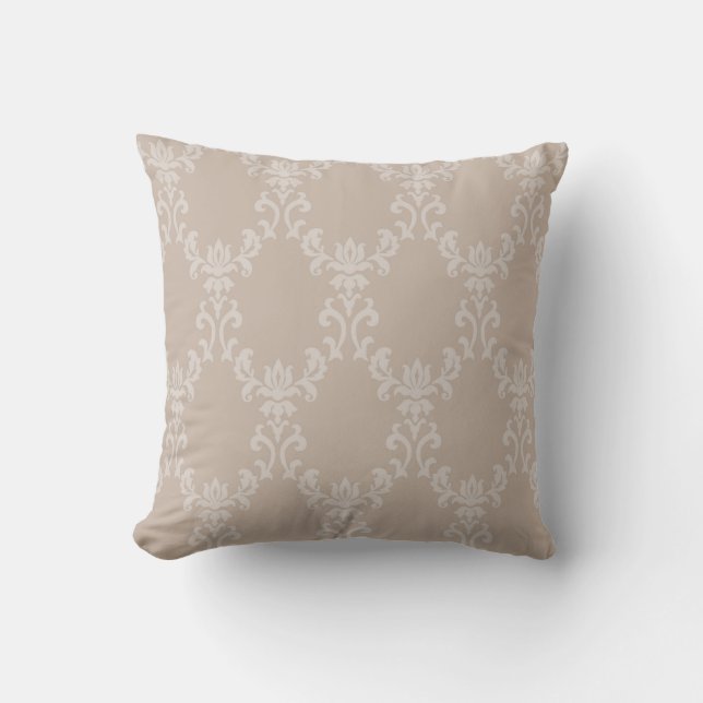 Coussin de lancer élégant Taupe à motif damassé 1 (Recto)