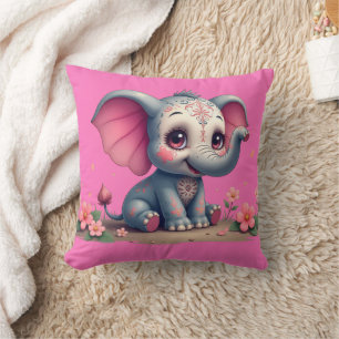 Coussin de lancer éléphant rose