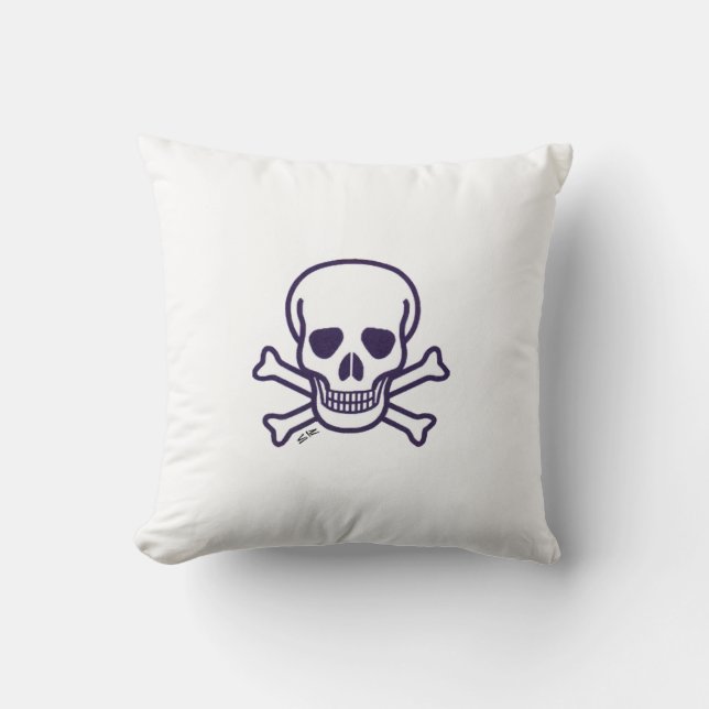 Coussin de lancer en coton blanc avec crâne et os (Recto)