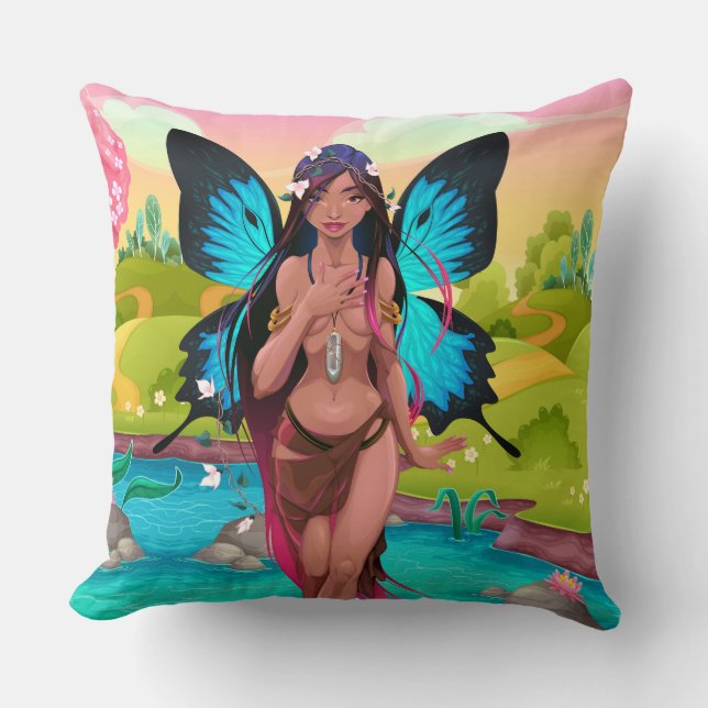Coussin de lancer fille papillon (Recto)
