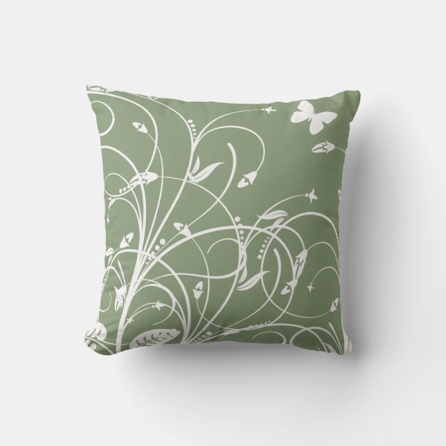 Coussin de lancer floral vert et blanc (Recto)