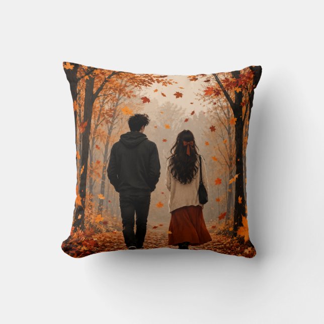 Coussin de lancer pour couple romantique d'automne (Recto)