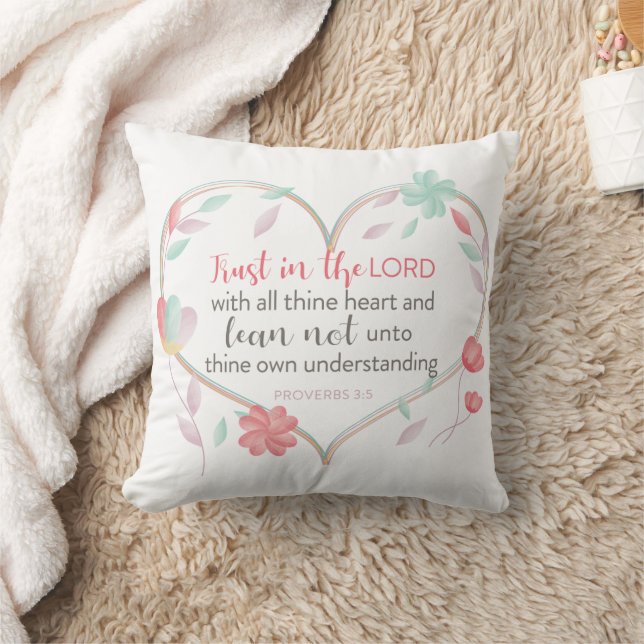 Coussin de lancer Proverbes 3:5 Cœur Biblique (Couverture)