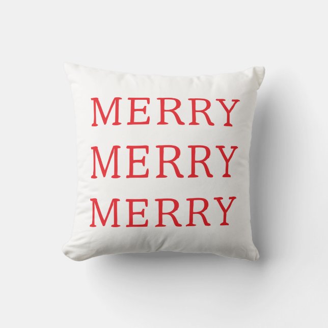 Coussin de lancer rouge et blanc Joyeux Noël (Recto)