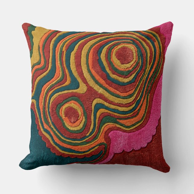Coussin de lancer topographique rose mandarine et  (Recto)