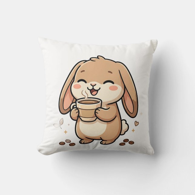 Coussin de lapin mignon buvant du café (Recto)