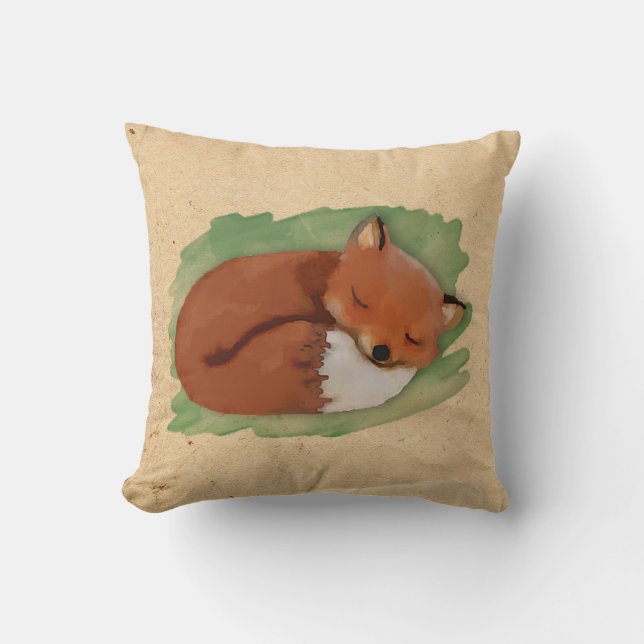 Coussin de l'aquarelle Sleepy Fox (Recto)