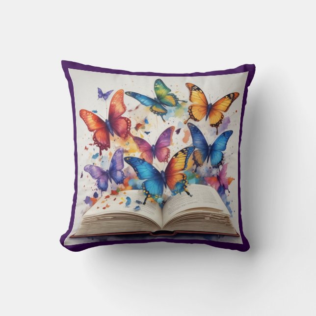 Coussin de livres de papillons violets (Recto)
