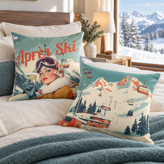 Coussin de lodge de ski vintage femme Retro Après 