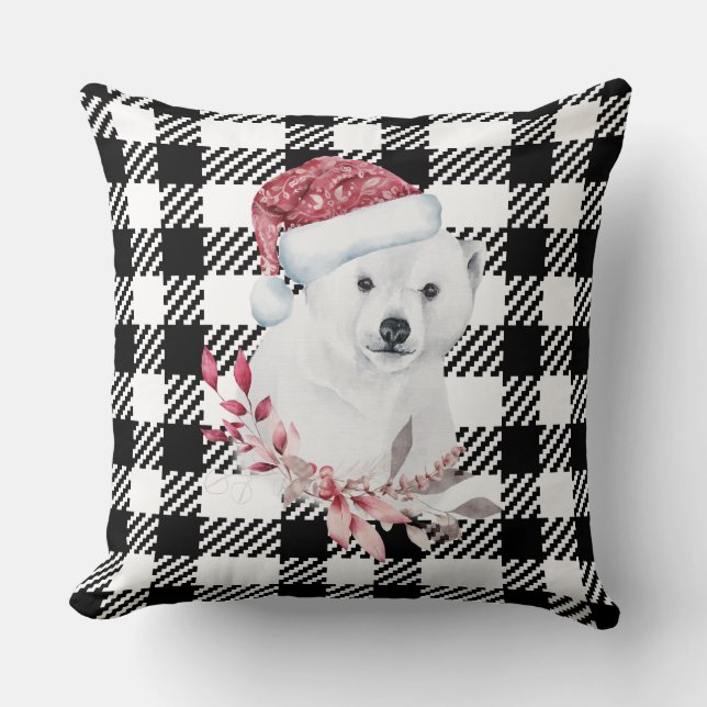Coussin de l'ours polaire de Noël noir/blanc (Recto)