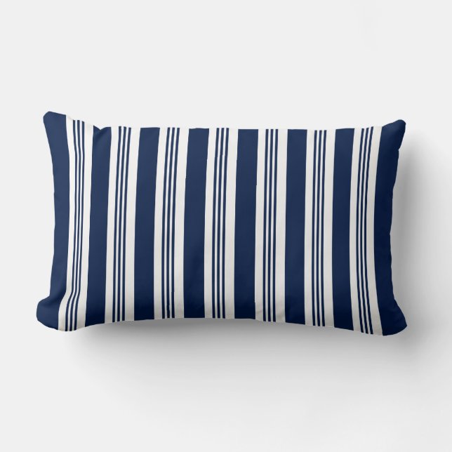 Coussin de Lumbar à rayures bleu et blanc de la ma (Recto)