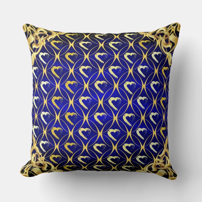 Coussin de luxe Royal Blue and Gold Hearts (Recto)