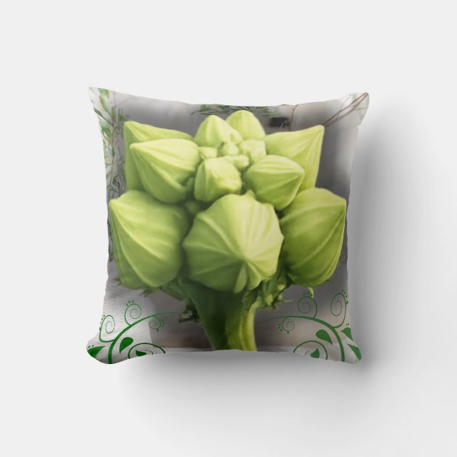 Coussin de macro-art botanique de fleur de gourde  (Recto)