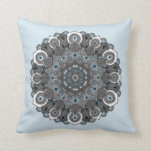 Coussin de mandala de gris bleu