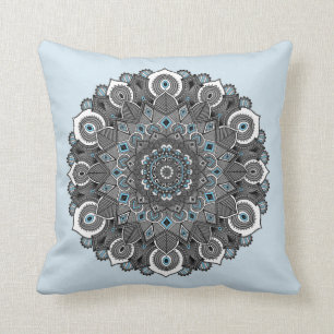 Coussin de mandala de gris bleu