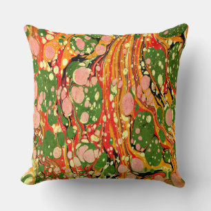 Coussin de marbre vert, rose, orange d'accent de
