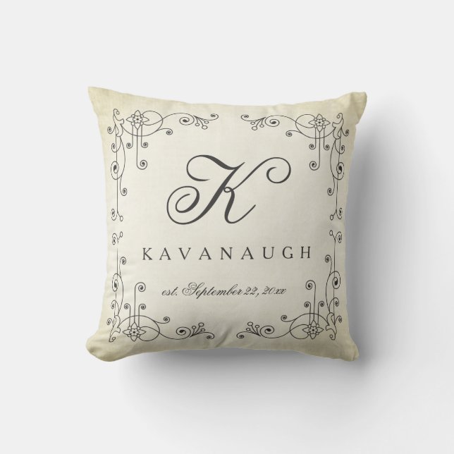 Coussin de Mariage de monogramme de conception Vin (Recto)