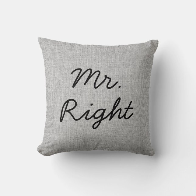 Coussin de mariage de toile de jute de M. Right (Recto)
