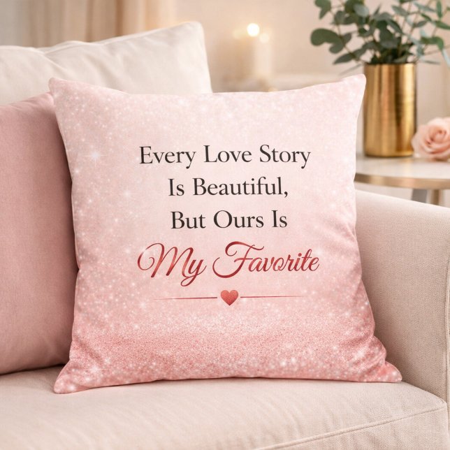 Coussin de mariage romantique à paillettes roses  (Créateur téléchargé)