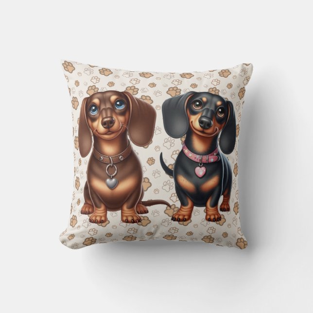 Coussin De mignons amis dachshund (Recto)