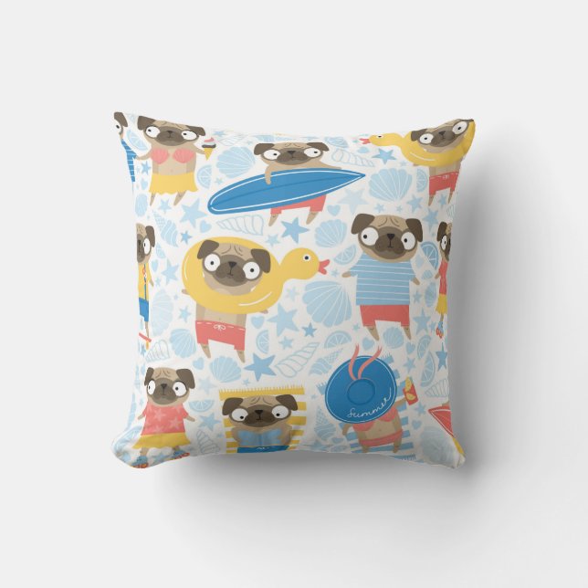 Coussin De mignons carlins en vacances. motif avec carlin  (Recto)