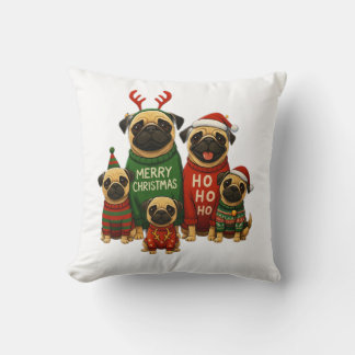 Coussin 🎄 De mignons pug de Noël en pulls festifs