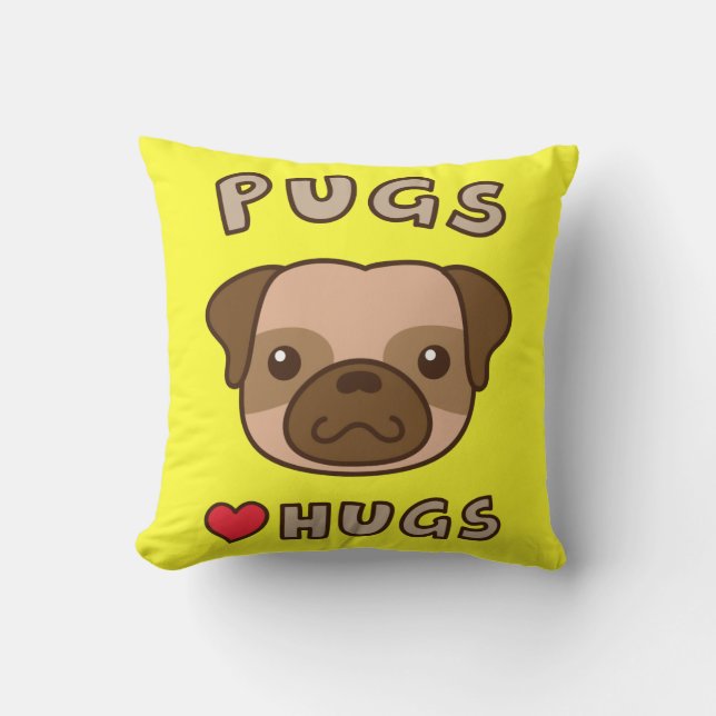 Coussin De mignons Pugs aiment les câlins, pour les amoure (Recto)