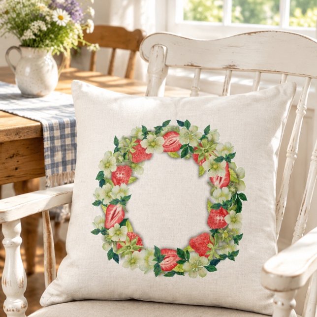 Coussin de mode blanc 20"x20" Couronne de fraises (Créateur téléchargé)