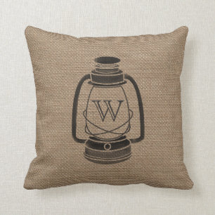 Coussin de monogramme à huile inspirée par Burlap
