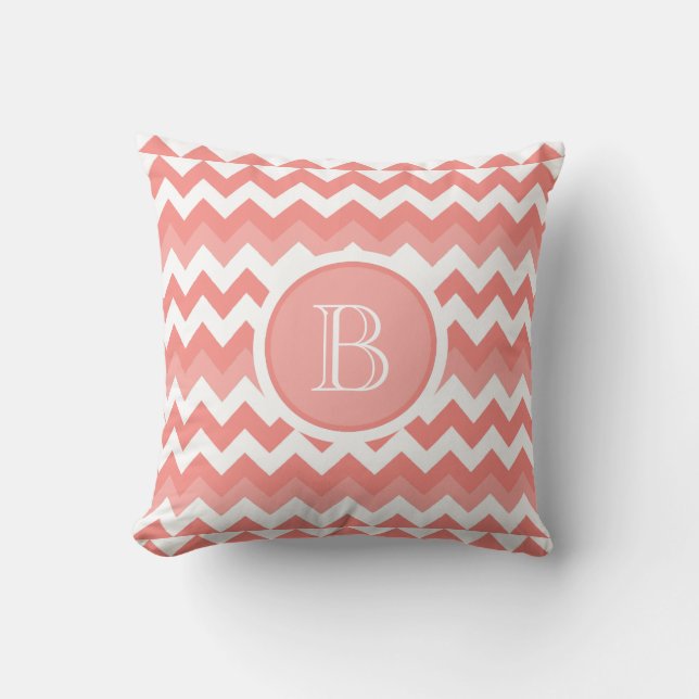 Coussin de monogramme blanc de corail de Chevron (Recto)