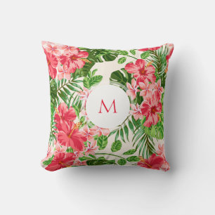 Coussin de monogramme de fleurs Hibiscus personnal