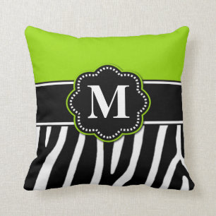 Coussin de monogramme d'impression de zèbre de