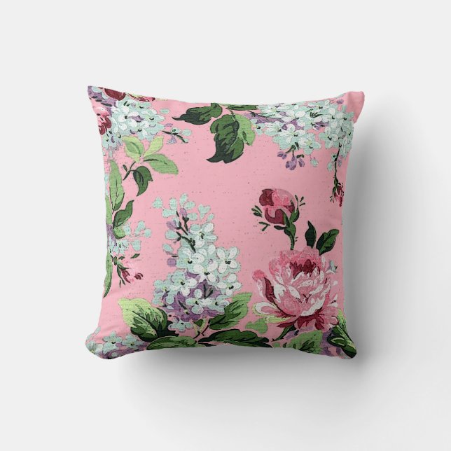 Coussin de monogramme floral rose orné et fillette (Recto)