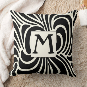 Coussin de monogramme noir et ivoire Décontracté D