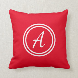 Coussin de monogramme personnalisé rouge et blanc