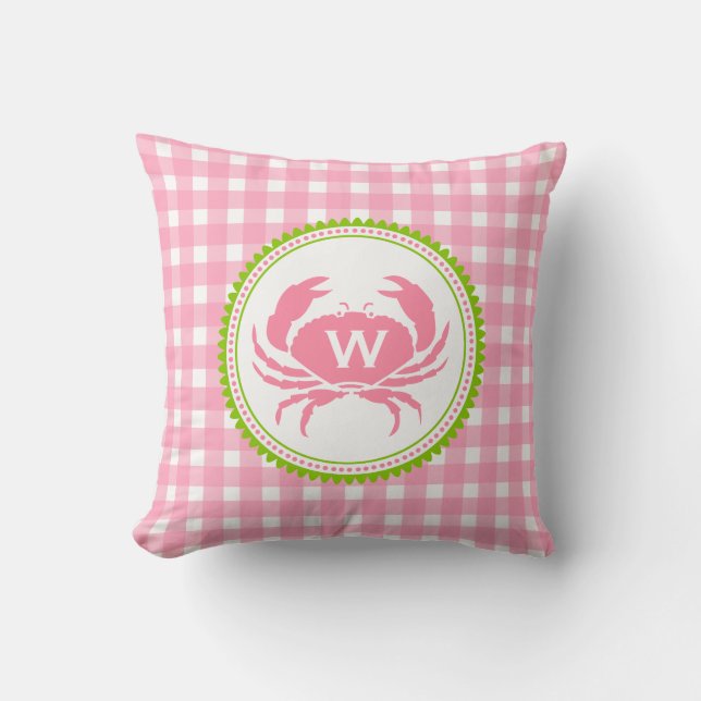 Coussin de monogramme rose En vichy et crabe (Recto)