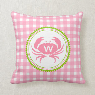 Coussin de monogramme rose En vichy et crabe