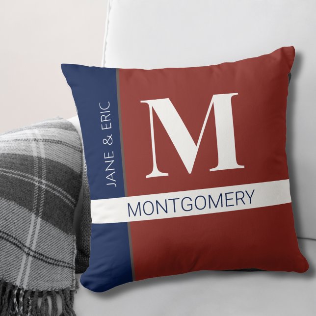 Coussin de monogramme rouge blanc bleu (Créateur téléchargé)