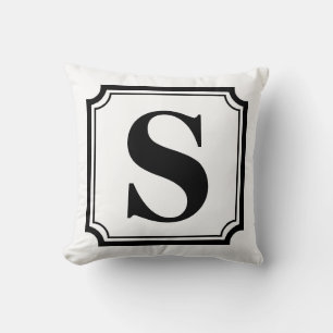 Coussin de monogramme Vintage noir et blanc
